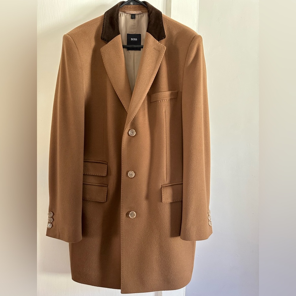 Hugo Boss Men Slim Fit Cashmere Button Down Coat